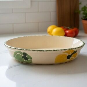 Vintage SECLA Portugal Majolica Ceramic Oval Serving Bowl Fruit Motif Spongeware